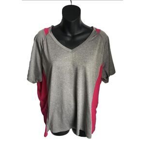 Sport-Tek Ladies V-Neck Athletic Top Gray & Pink Short Sleeve XXL